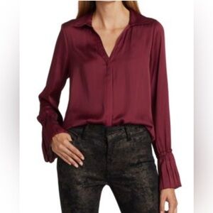PAIGE Burgundy Abriana Bell Sleeve Satin Blouse Size Large